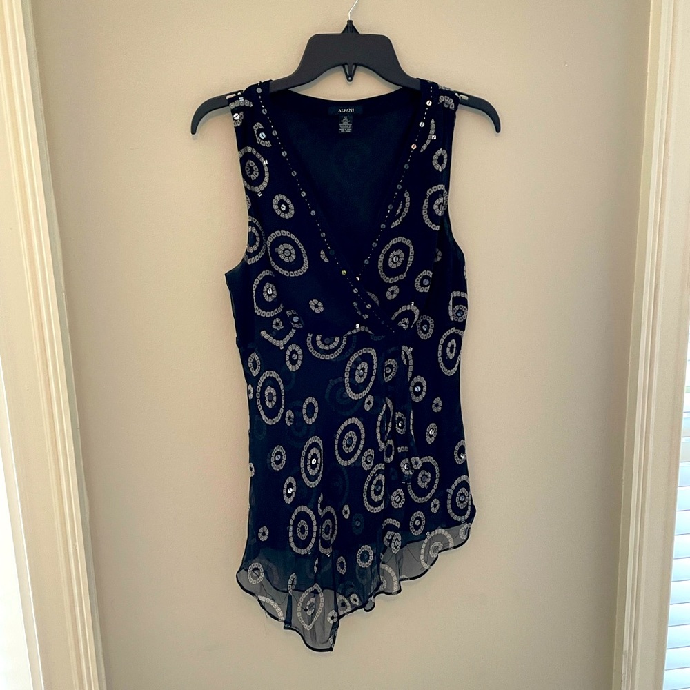 Alfani black and gray sleeveless blouse with sequins.  Size 12